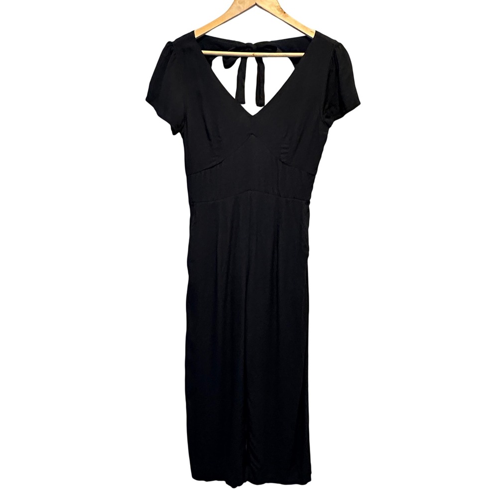 Abercrombie & Fitch Jumpsuit Womens Small Black Tie Back Crop Wide Leg Romper